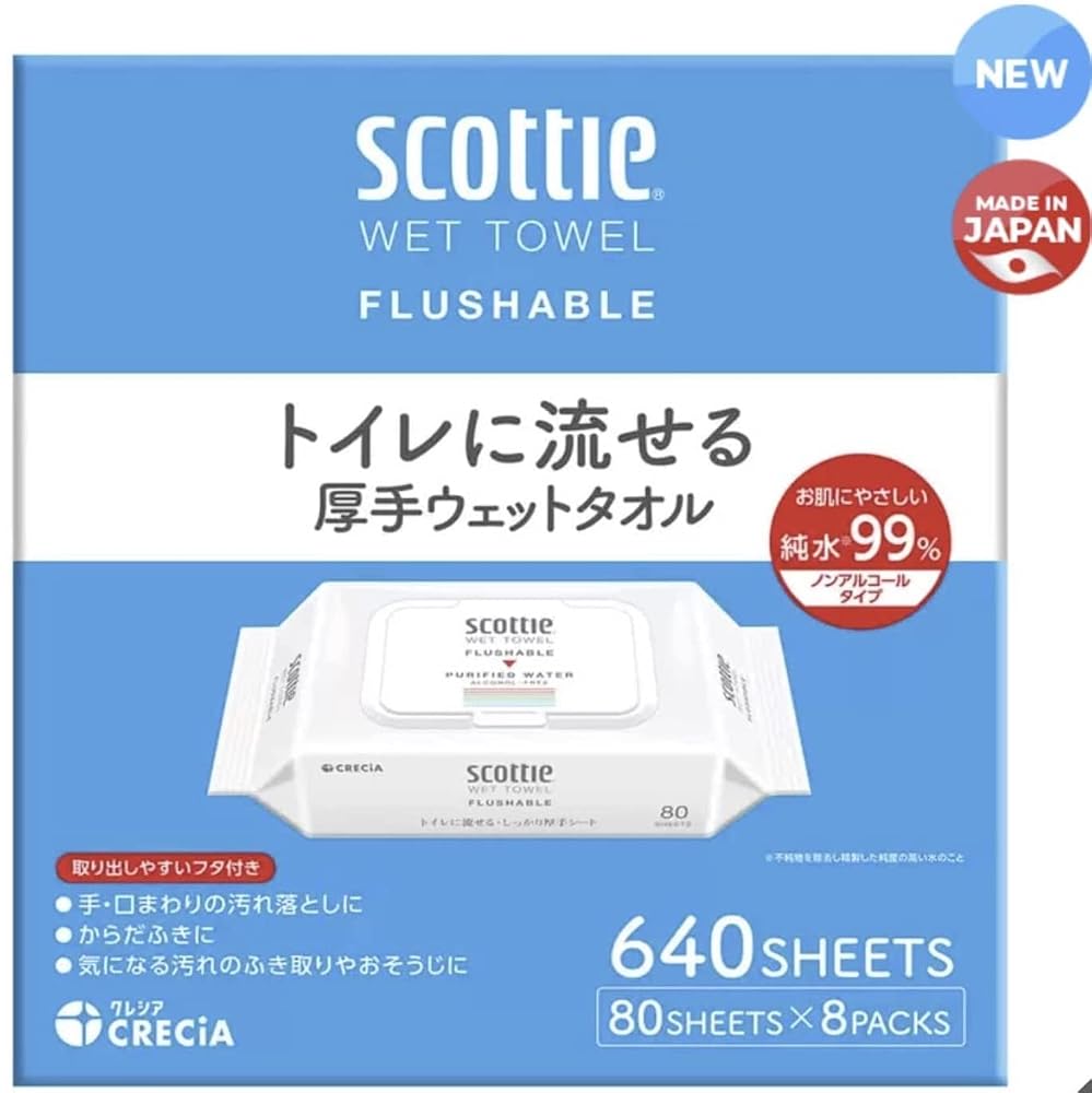 日本製紙 日本VCS スコッティ トイレに流せる厚手ウェットタオル 80枚x8袋 cos-76802