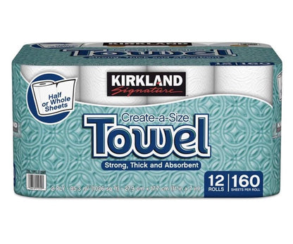 KIRKLAND カークランド シグネチャー ロールタオル(ペーパータオル) 2枚重ね 160カット12ロール