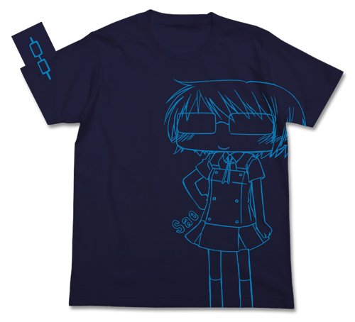 [二次元 ＣＯＳＰＡ] ひだまりスケッチ×ハニカム 沙英オールプリントTシャツ ネイビー サイズ:L