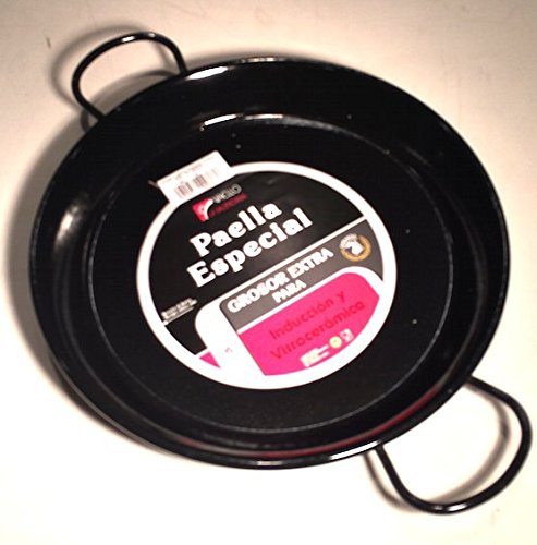 La Valenciana 30 cm Enamelled Steel Induction Compatible Paella Pan with Ceramic Handles, Black