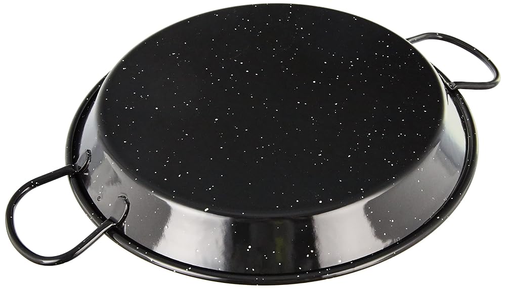 La Valenciana 30 cm Enamelled Steel Induction Compatible Paella Pan with Ceramic Handles, Black