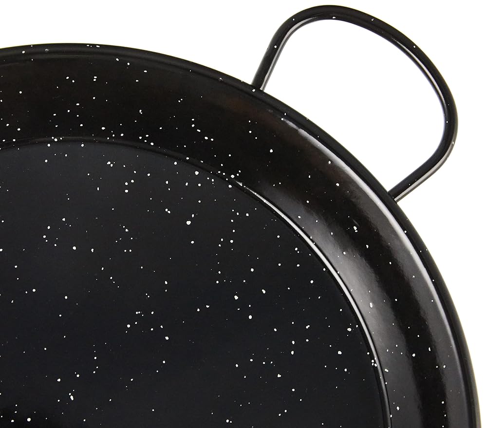 La Valenciana 30 cm Enamelled Steel Induction Compatible Paella Pan with Ceramic Handles, Black