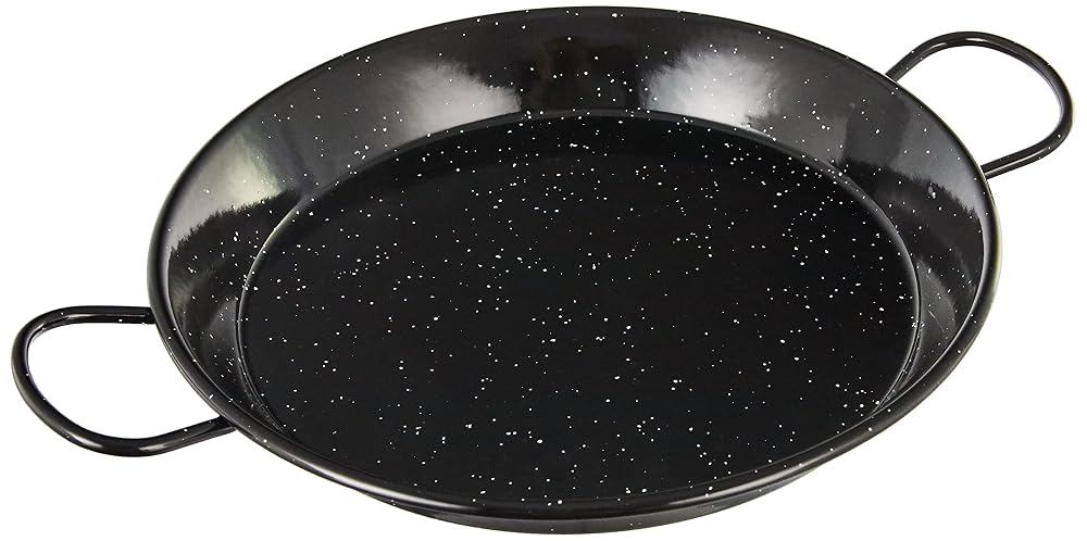 La Valenciana 30 cm Enamelled Steel Induction Compatible Paella Pan with Ceramic Handles, Black