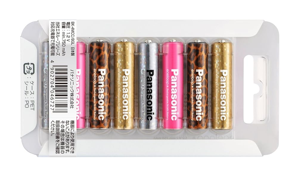 Panasonic eneloop tones glamorous(限定モデル) 単4形充電式ニッケル水素電池 8本入り(スタンダードモデル) Leopard・Pixie Gold・Pixie Silver・Pink BK-4MCC/8GL